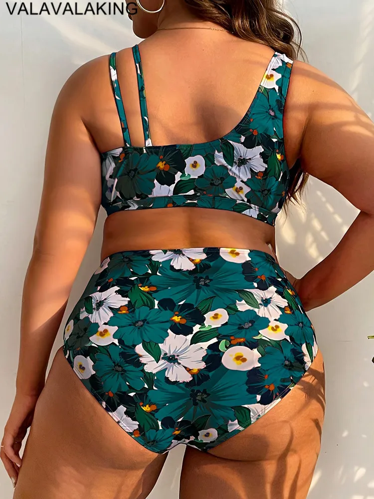 2025 Patchwork 2-delige Plus Size Bikini Set Vrouwen Grote Grote Badpak Hoge Taille Dame Badmode Strand Mollig Curvy Badpak