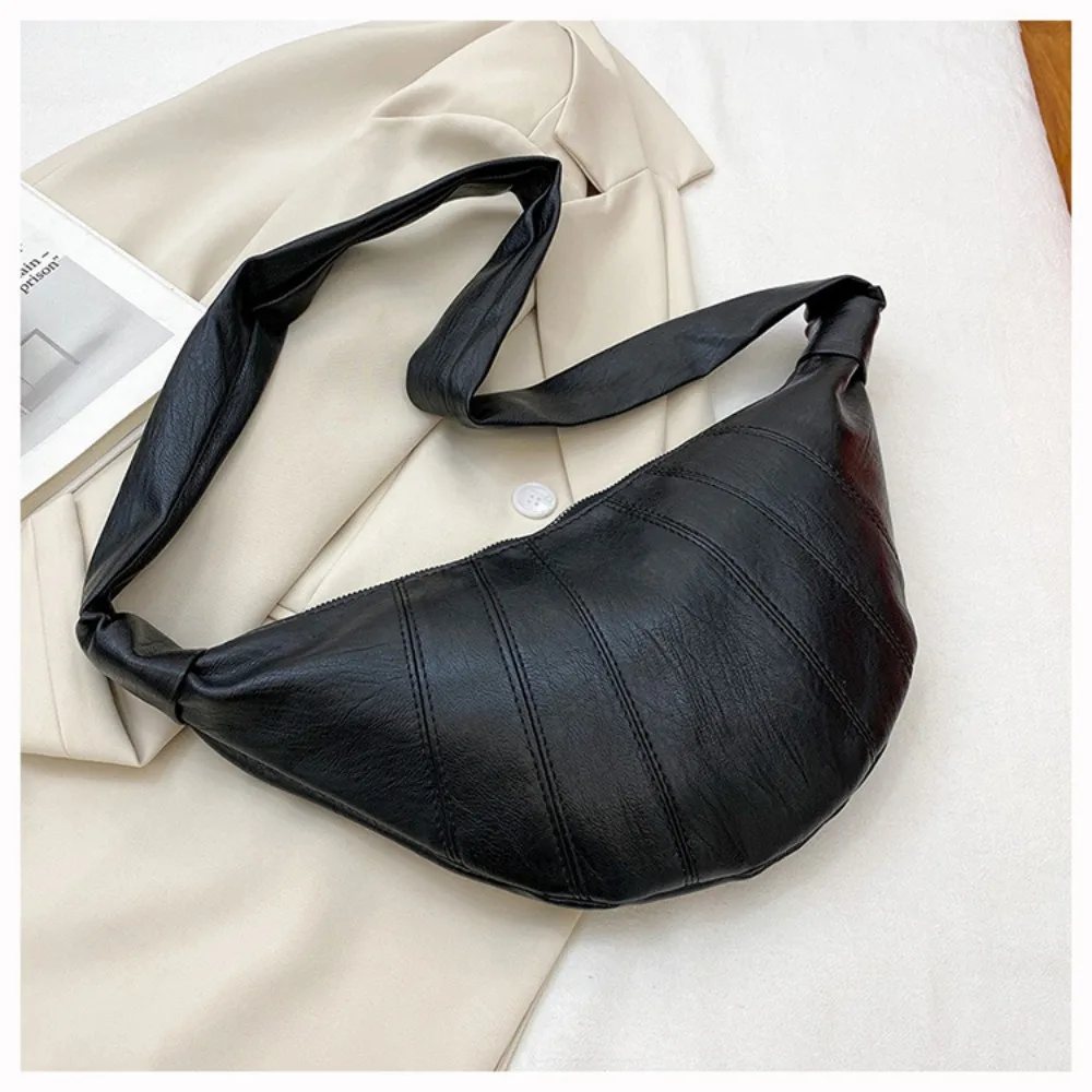 Korean Fashion Women's Bag Solid Color Waist Bag Creative Croissant Crossbody Bag Single Shoulder Large Capacity Outdoor