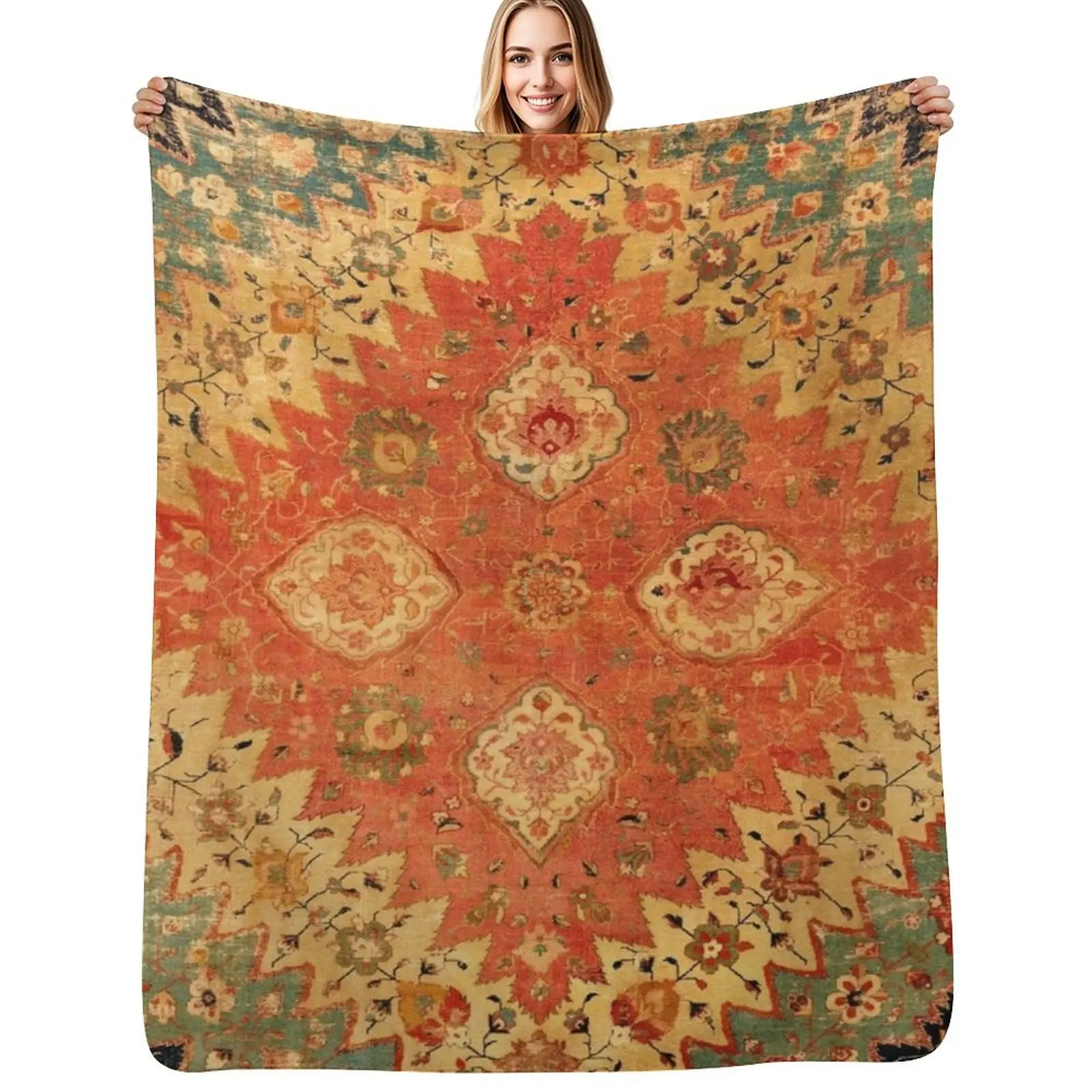 

Portuguese' Persian Carpet with Maritime Scenes Print Throw Blanket Fluffy Cozy Throw Blanket for Home Decor