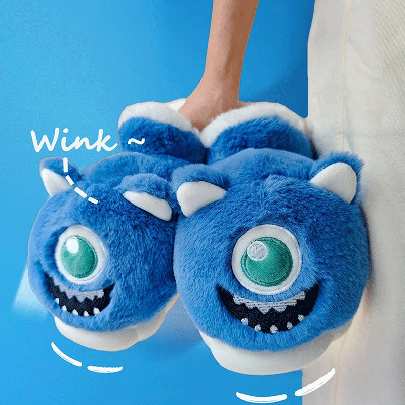 Cartoon Monster Mike Slippers for Women Men Winter Warm Fluffy Slippers Womans PVC Anti-slip Home Slipper Funny Shoes