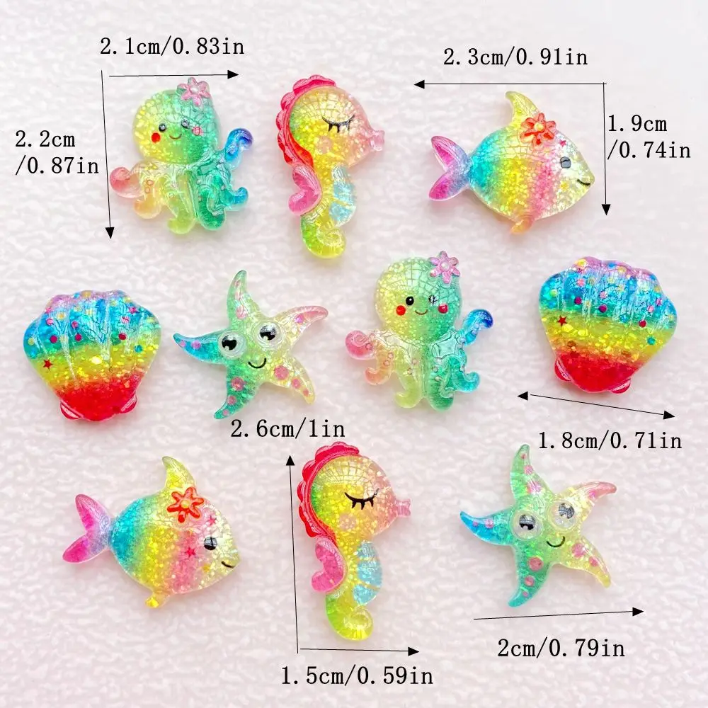 10Pcs New Cute Resin Cartoon Starfish, Fish, Shells, Seahorses, Octopuses Series Flat Back Scrapbooking DIY Jewelry Craft Decora