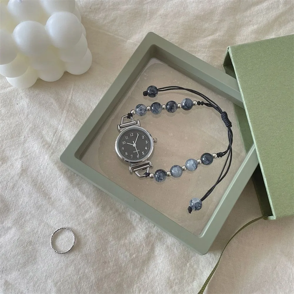 Fashion Beaded Bracelet Watch Adjustable Strap Pendant Chain Watch Wristwatch Women Girls