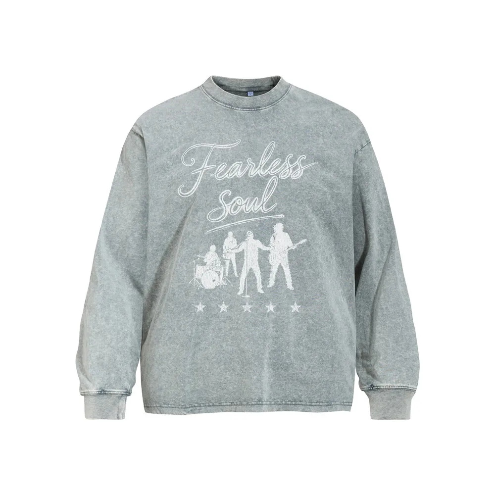 MWJLPWQ Silhouette Washed Distressed Long-Sleeve T-Shirt For Men Spring Autumn Ins American Street Fashion Loose Tops 21031