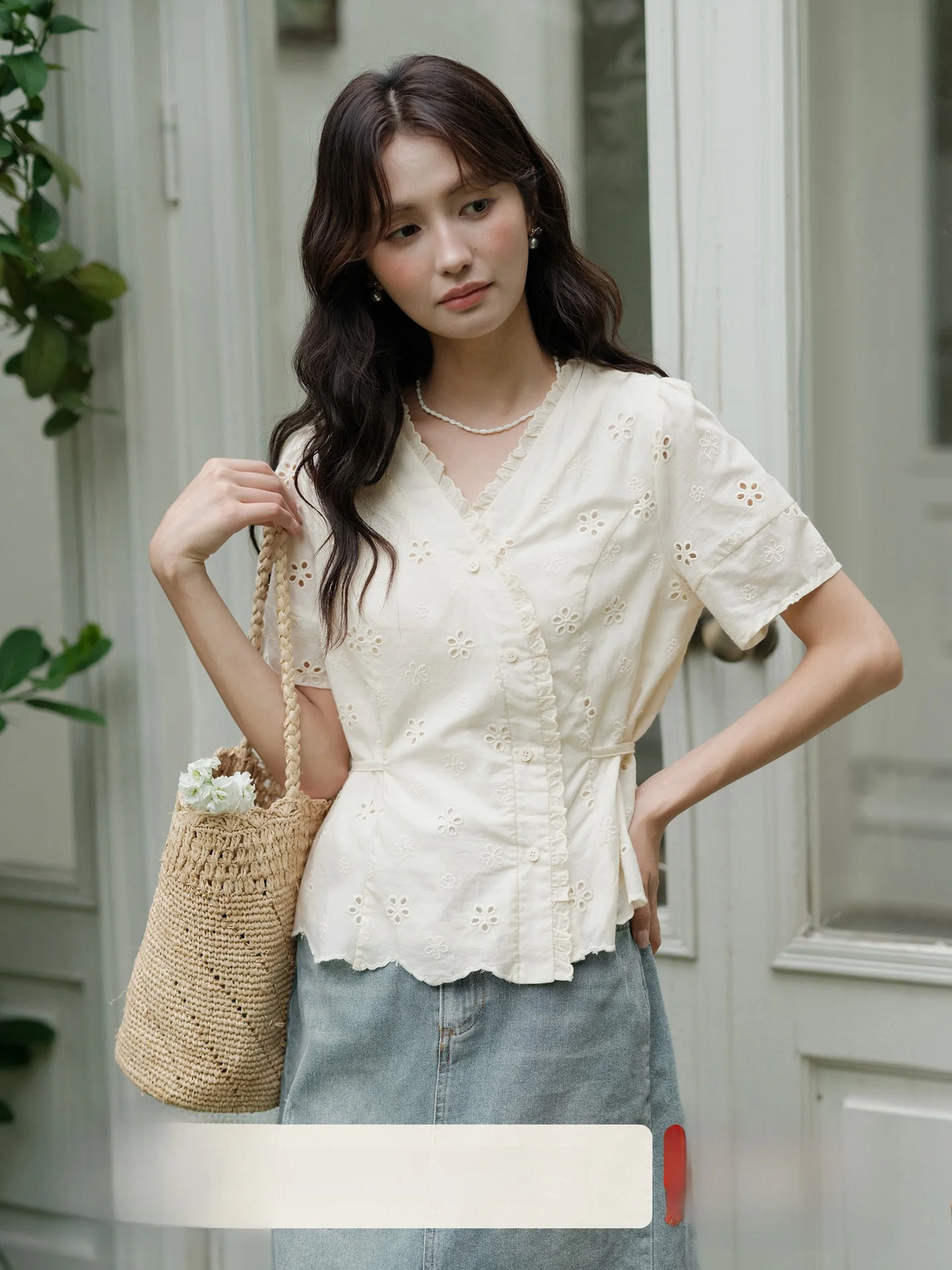 

Mu ort Sve Embroidered Hollow out irt Women's Summer Vintage Countryside Sle irt Wooden French Sle Slim F...