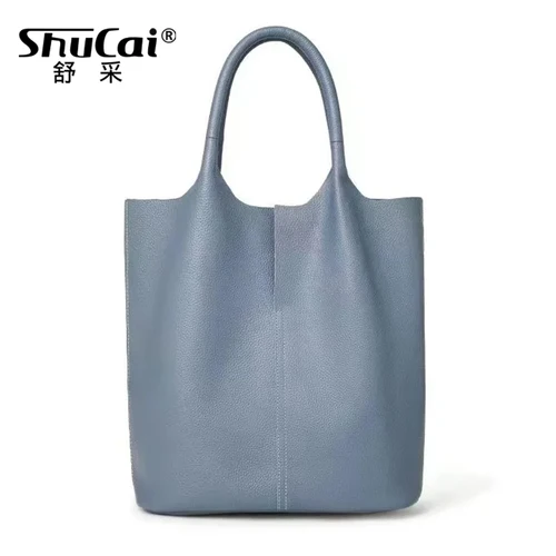 Bolso de mano de cuero genuino para mujer, bolso de mano de cuero vacuno suave para ir al trabajo, bolso de hombro, bolso de cubo grande para mujer, diseñador de lujo