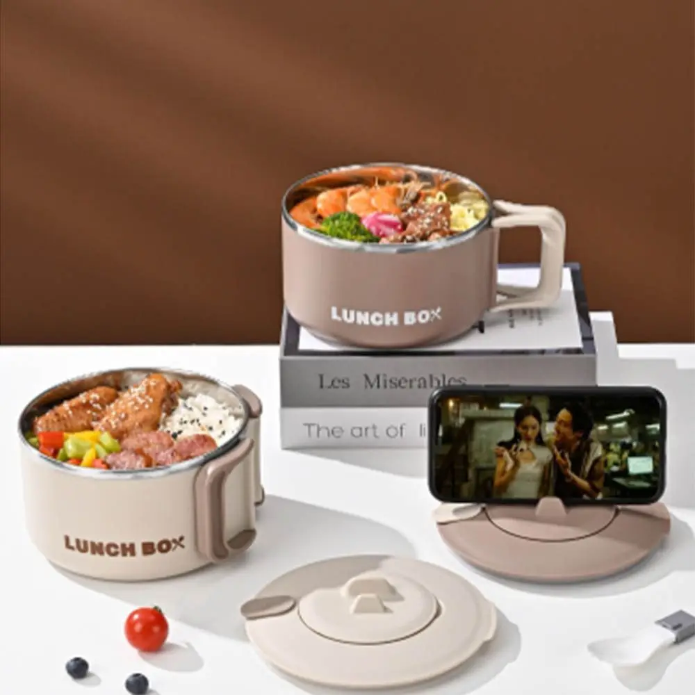 

With Handle Noodles Ramen Bowl Large Capacity With Lid Lunch Box Anti-scald Korean style Fruit Salad Rice Soup Bowl