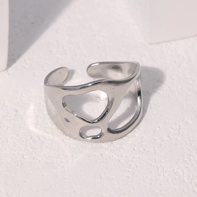 خاتم نسائي مفتوح غير منتظم مطلي بالذهب من الفولاذ المقاوم للصدأ مفتوح قابل للتعديل خاتم إصبع مجوهرات جمالية Anillos Mujer