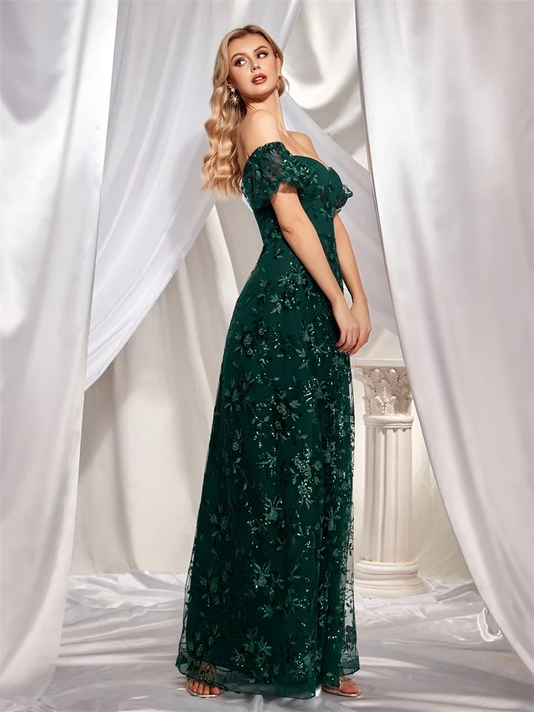 Lucyinlove Elegant Sequins Fancy Evening Dress For Women 2024 Sexy Tube top Green Prom Party Dress Floor Length Blue Formal Gown