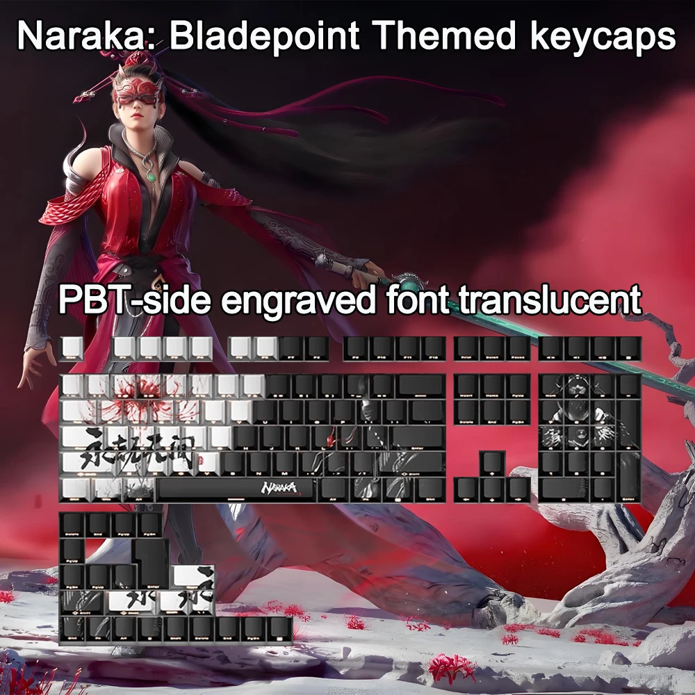 Naraka: Bladepoint Keycaps Side Engraving PBT Sublimation 131 Keys Anime Key Caps Cherry Profile For Mechnical Keyboards Keycaps