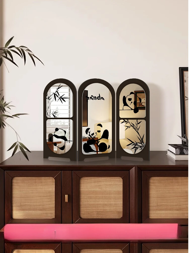 Antique panda screen desktop decoration ornament entrance living room TV cabinet creative advanced sense mirror painting