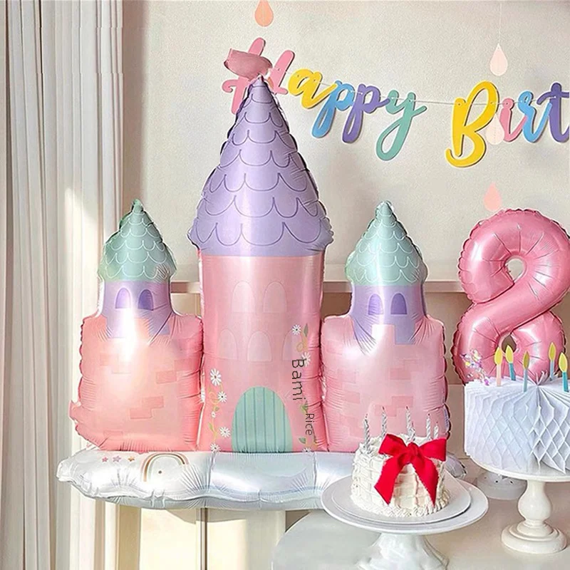 Princess Pink Castle Birthday Party Decorations Cake Aluminum Foil Balloons Base Children's Arrangement Standing Dream Castle