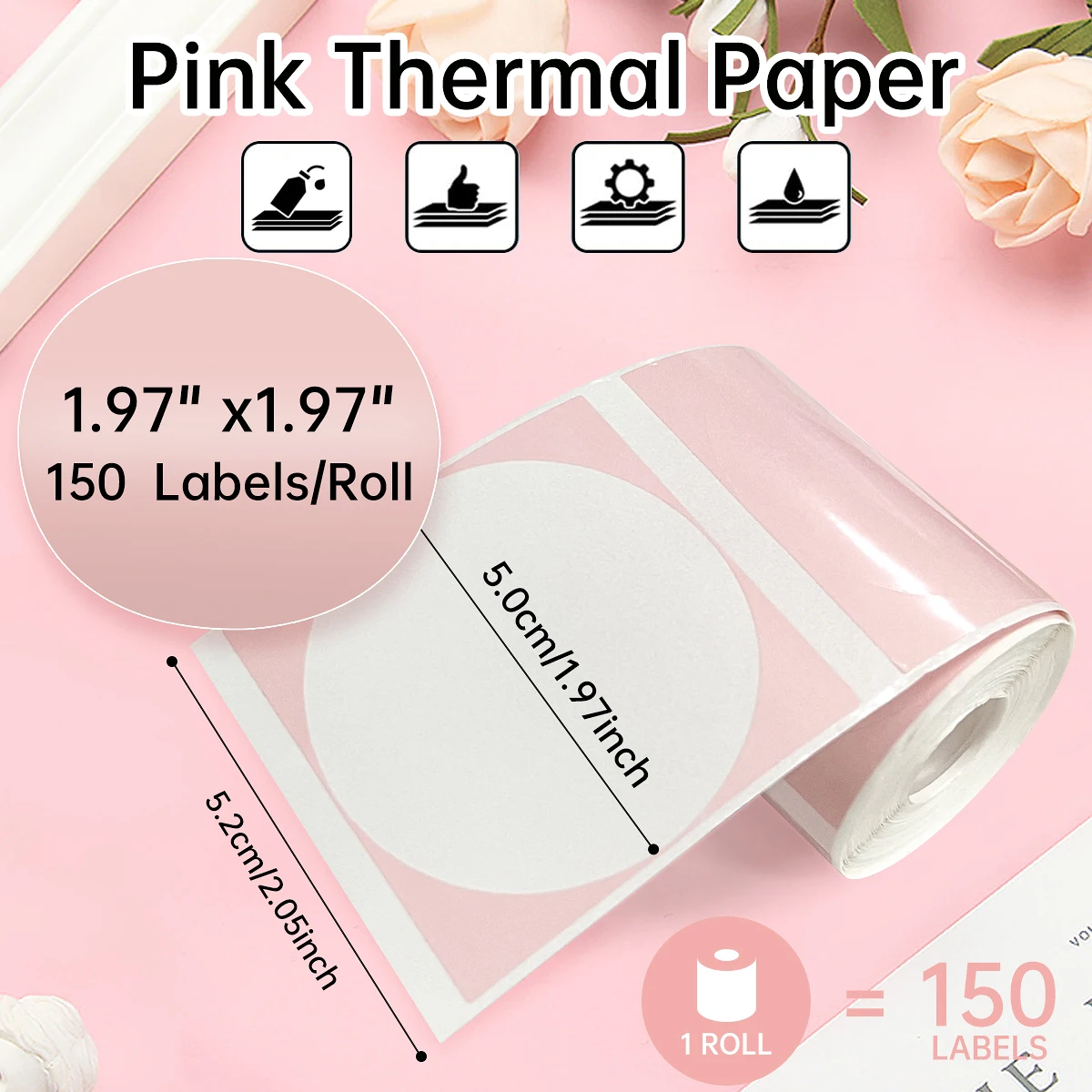 Thermal Printer Labels Round 50x50mm Waterproof Tear-Resistant Anti-Oil Sticker Compatible with Marklife P50/S2/D100 Printer