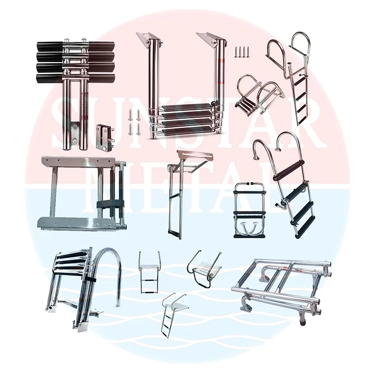 Marine Boat Swimming Pool Stainless Steel Telescopic Folding Ladder With Steps