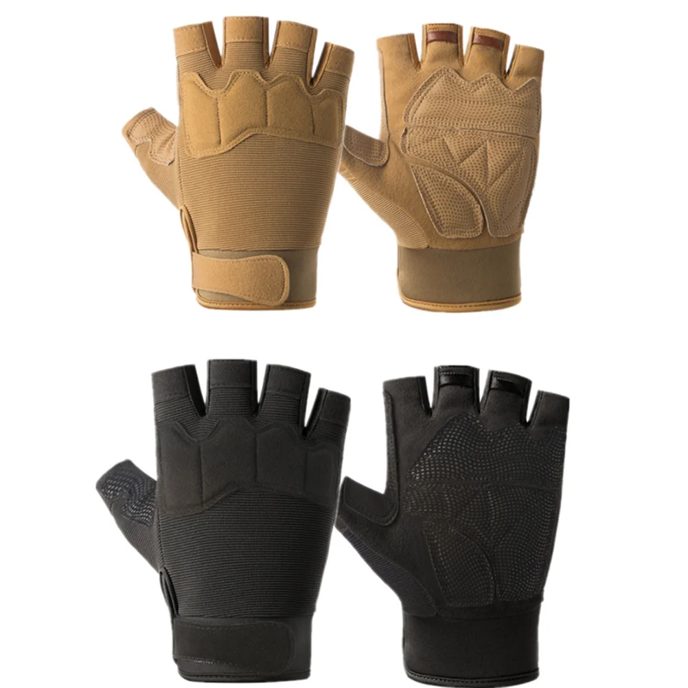 

1Pair Cut Resistant Half Finger Gloves Shockproof Thickened Palm Pad Suitable for Cycling Fitness Gym Gloves for Men Brown
