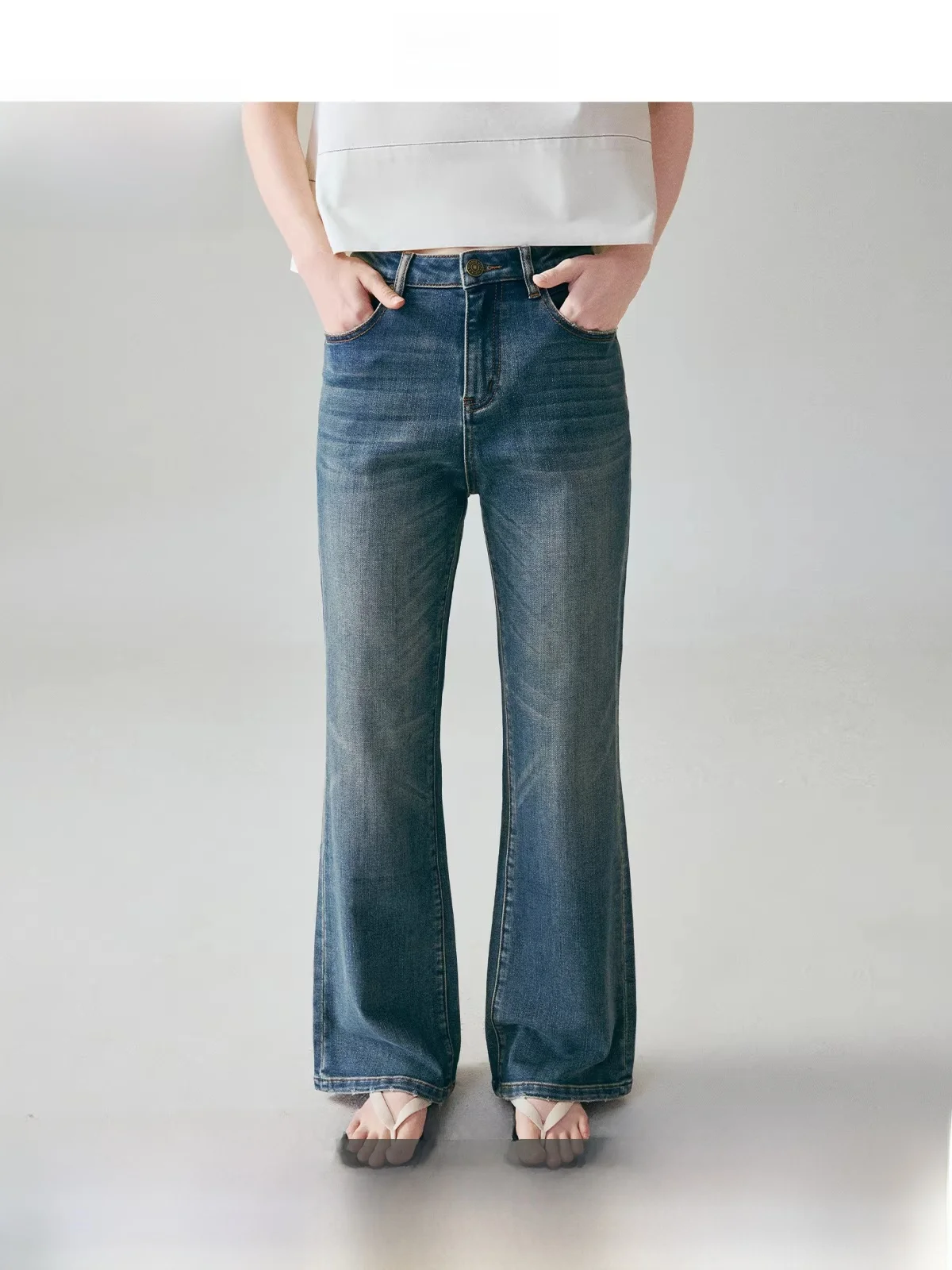 

Джинсы Fano Vintage с эффектом потертости, ручной работы, расклешенные, женские, летние, свободного кроя, повседневные, с высокой талией, длинные брюки на молнии