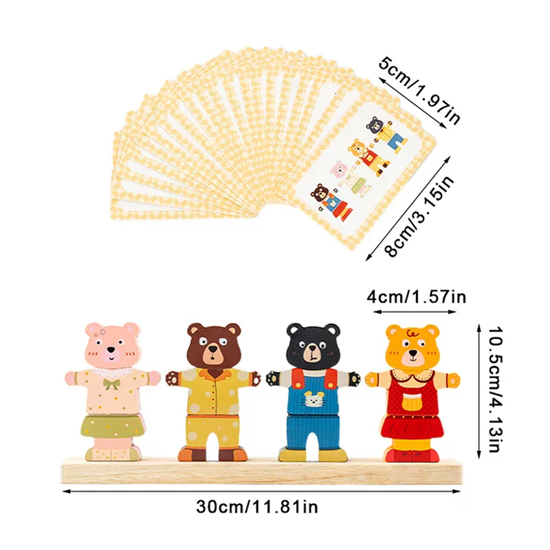 Montessori Wooden Animal Stacking & Dress Up Blocks Educational Toy Colorful Puzzle Imaginative Play For Children