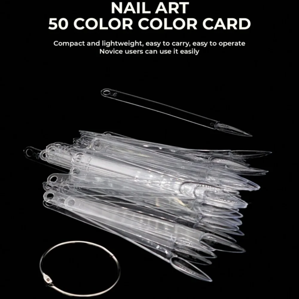 50Pc Long Stiletto Nail Swatch Color Display Card Clear Natural False Nail Tips Nail Gel Polish Color Card Plates Practice Tools