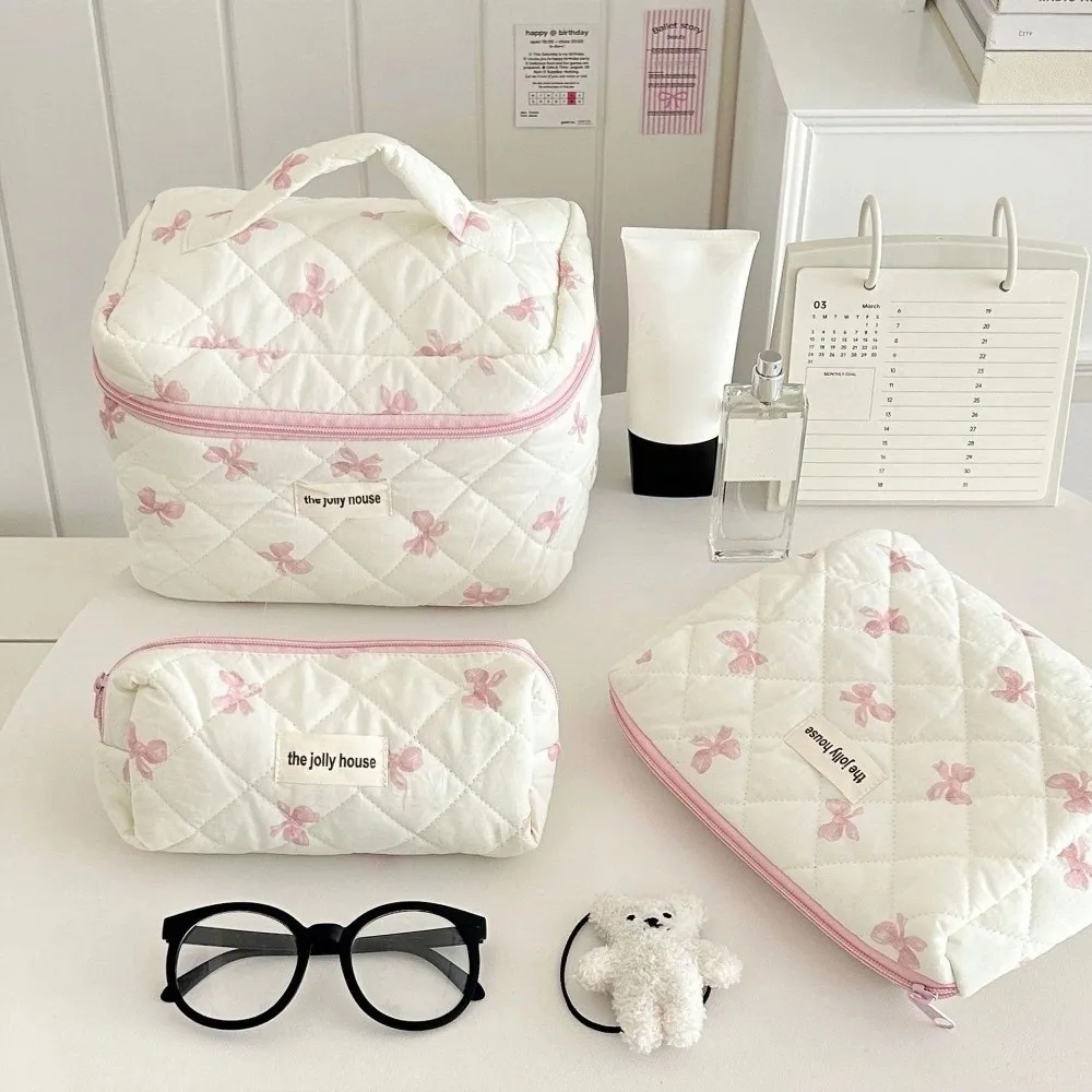 

3PCS/SET Practical Large Capacity Women Makeup Bag Bow Print Portable Cosmetics Storage Bag Korea Style Cosmetic Case Travel