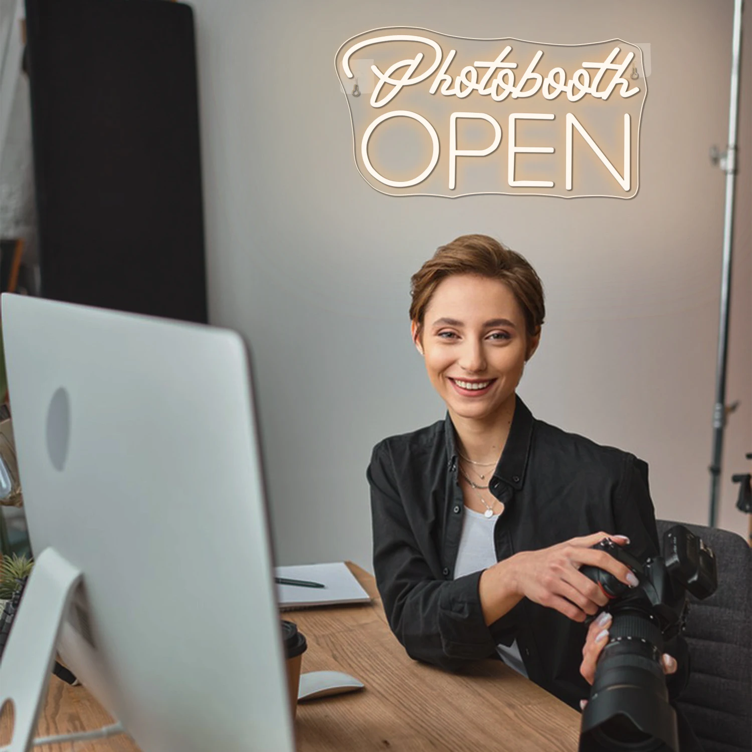 Photobooth Open Neon Signs For Wall Decor Warm LED Lights Room Decoration For Photo Studio Portrait Photography Club USB Lamp
