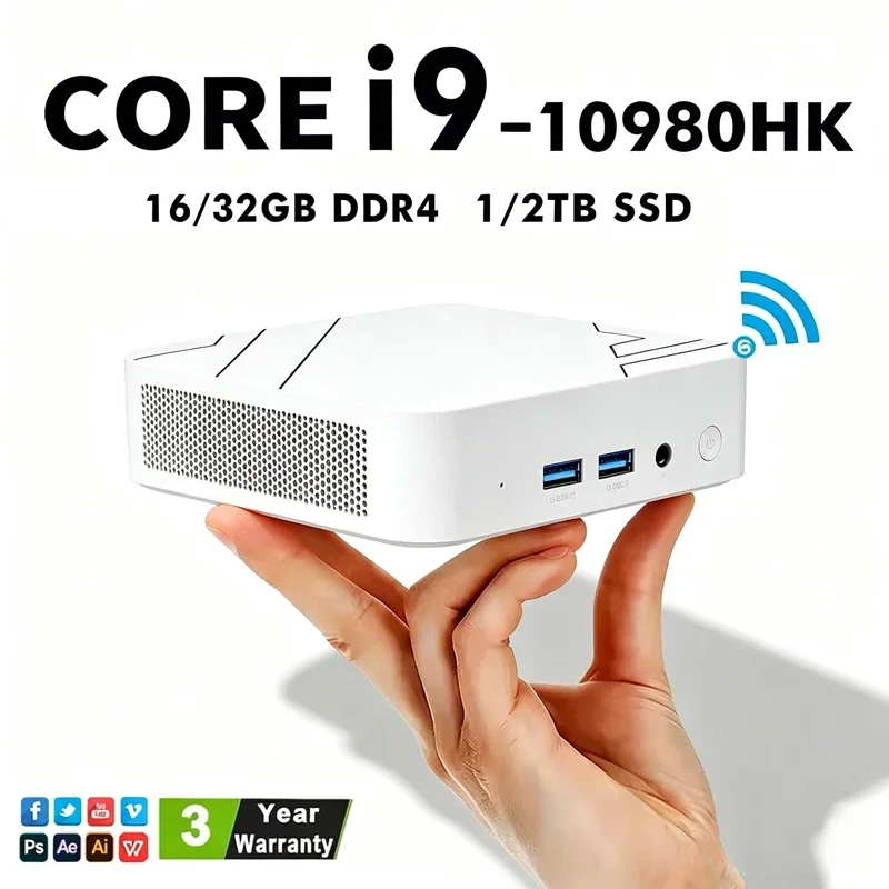 Compact Pro Mini PC Intel i9 10980HK 16/32GB RAM High Speed SSD 4K Output WiFi6 BT5.2 Gaming Office Device