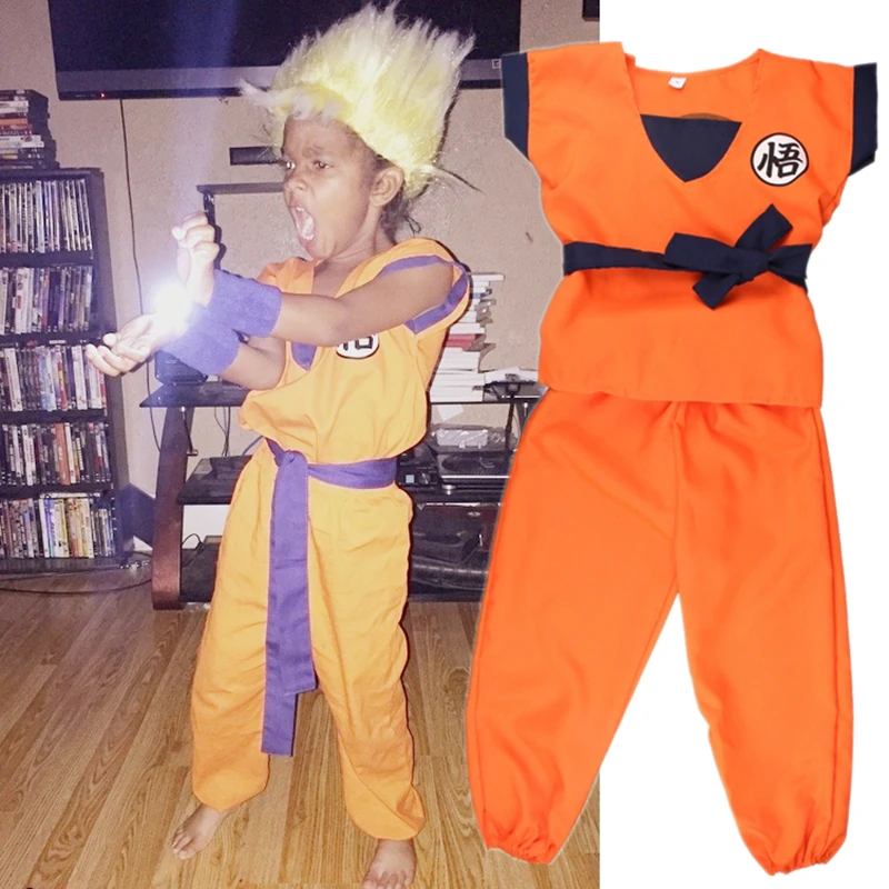 Anime Krillin Goku Costume For Kids Kung Fu Trainning Suit Cosplay Full Outfit Set Torankusu Jumpsuit