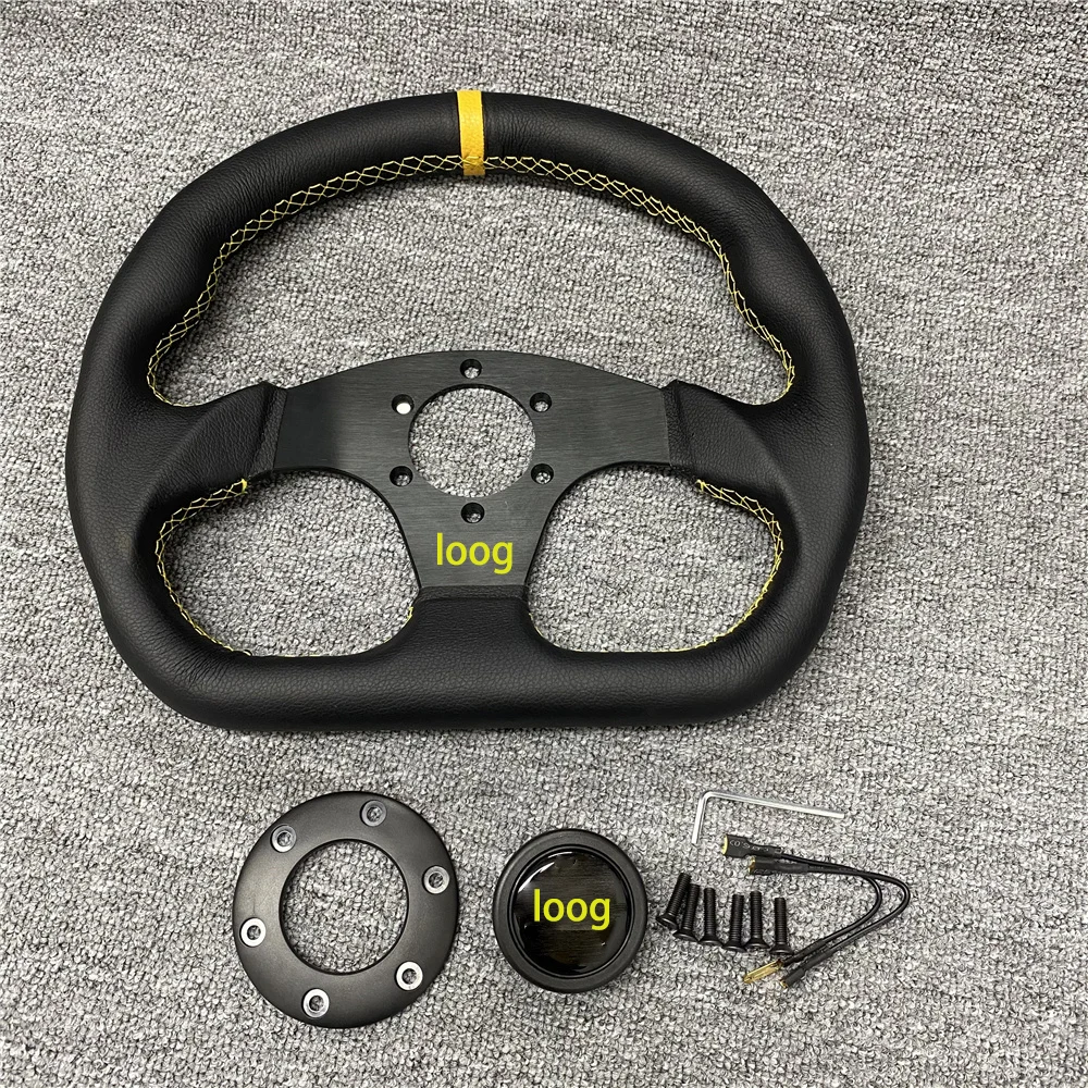 Real Couro Sports Volante, Linha Vermelha Flat Racing Volante, OMP Tipo D, Costura Mão, 13in, 320mm