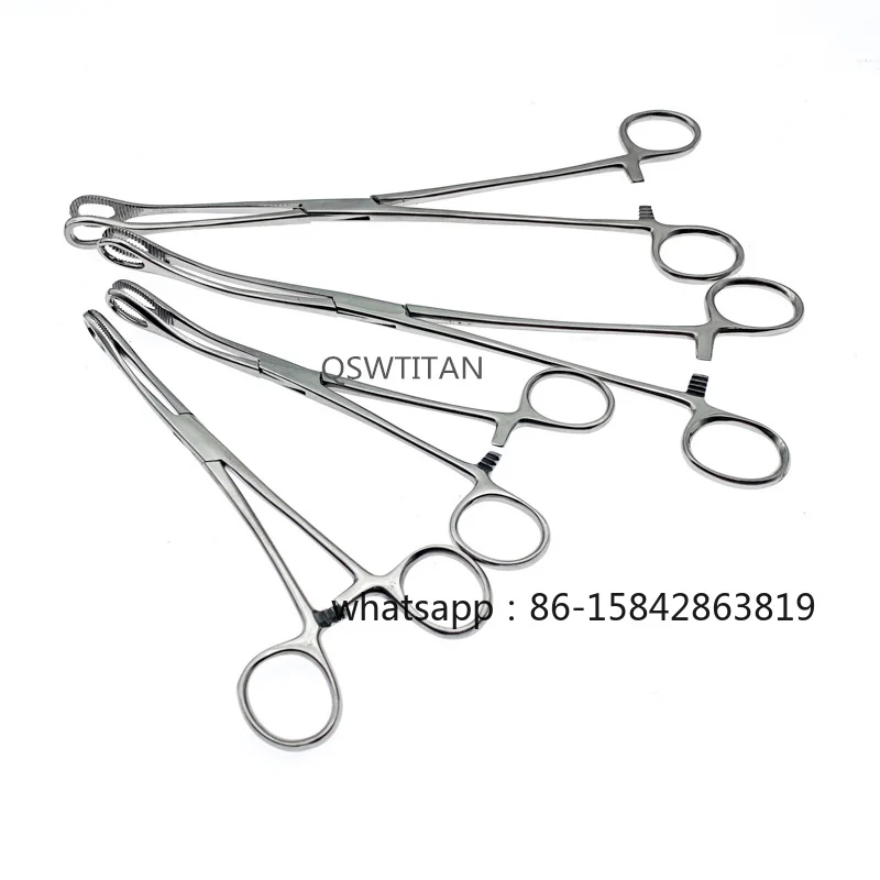 Sponge Forceps Serrated Jaws Stainless Steel Veterinary Surgical Instruments Straight/Curved  1 Pc