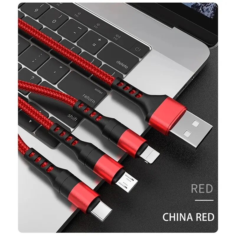 Il cavo intrecciato 3 In1 è adatto per il cavo di ricarica rapida del telefono cellulare Android di tipo C Apple cavo USB per cavo iPhone cavo Usb C