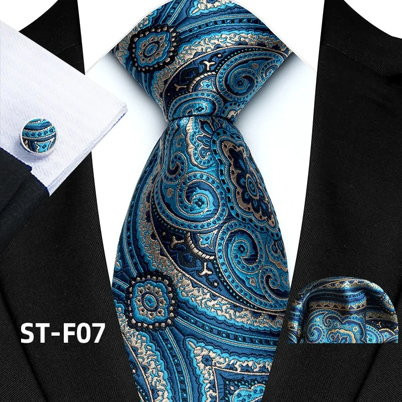 Florales Paisley-Krawattenset für Herren, Vintage-Krawatte, Taschentuch, Manschettenknöpfe, Set für Herren, klassische Anzugaccessoires, hochwertige Gravata – Detail 12