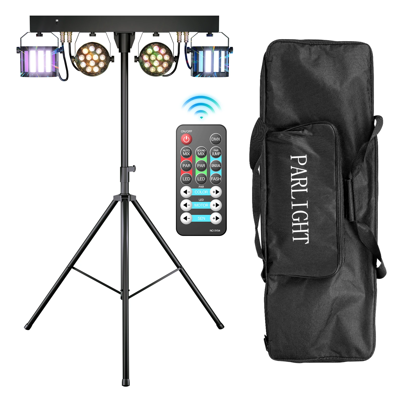 Fieryzeal 60W RGBW LED Par Light Combination Bracket Lights with Carry Bag DMX512 Effect Stage Light for Concert Disco DJ Party