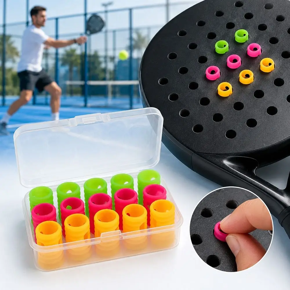 15Pcs Plastic Padel Racket Dampeners Ring Shape Colorful Racket Vibration Dampeners Vibration Reducing Clear Storage Case