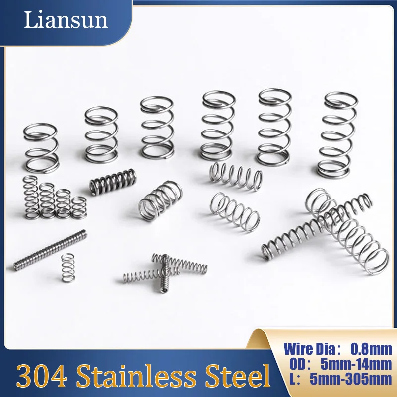 20pcs 304 Stainless Steel Springs Compression Springs Return Springs Wire Diameter：0.8mm Outer Diameter：5–14mm Length：5mm–305 Mm