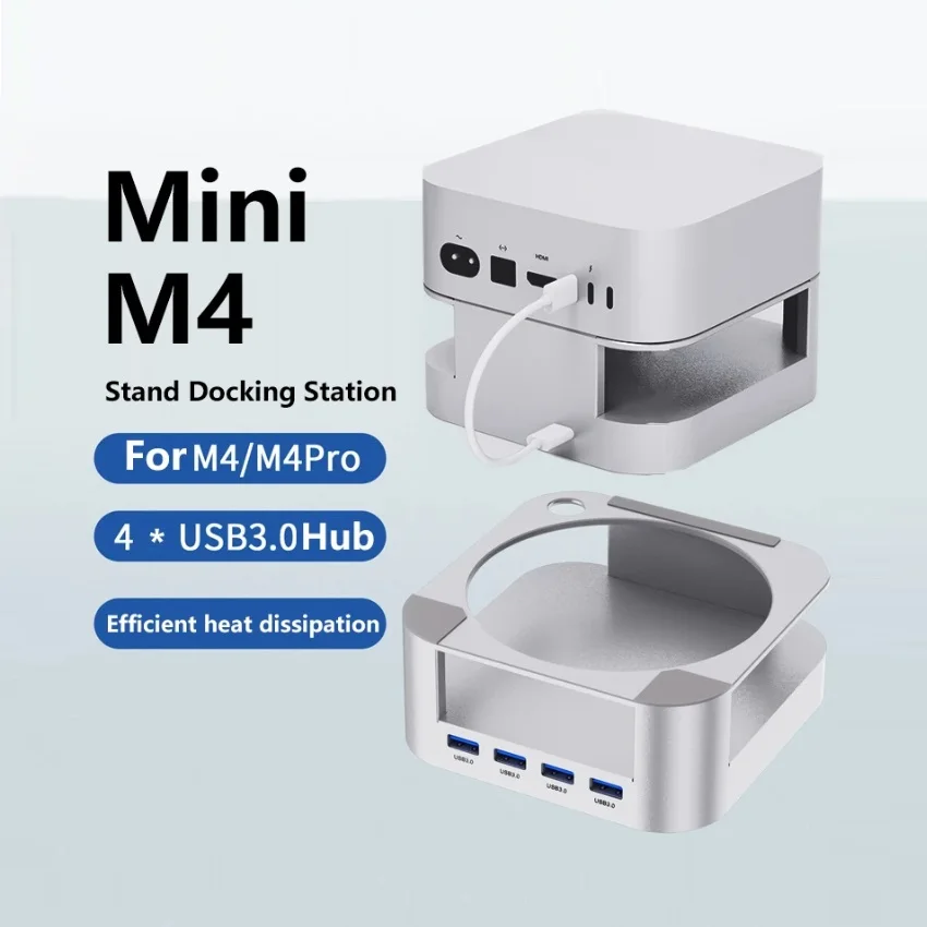 USB 3.0 Hub for Mac Mini M4/M4 Pro Type-C USB A Docking Station 4 Ports USB Adapter for Laptop PC Accessories