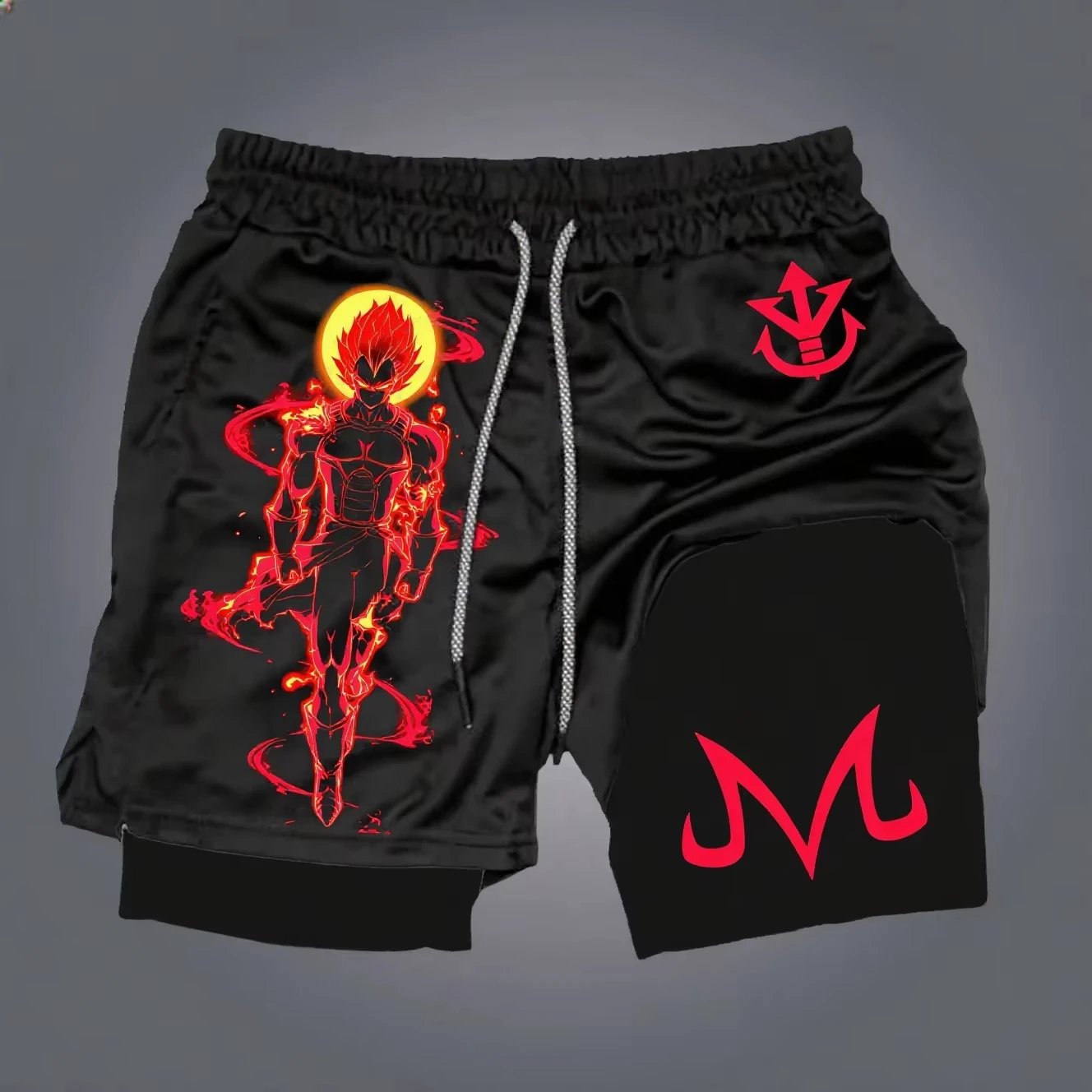 

Dragon Ball Anime Peripheral GOKU Majin Buu Printed Double Shorts American Sports Fitness Sports Shorts Streetwear