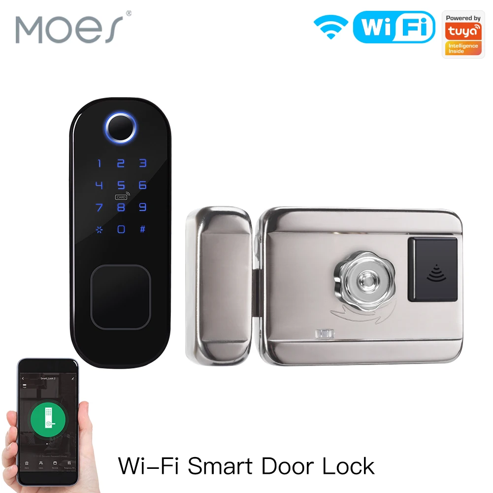 Moes Tuya WiFi Smart Door Lock 6 Unlock Modes Fingerprint Password NFC IC Card App Remote Electronic Gate Lock
