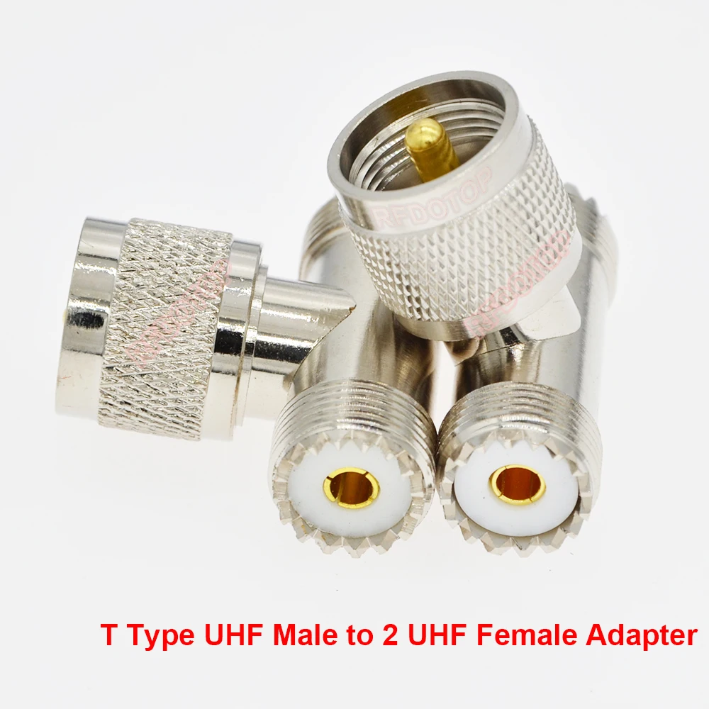 50PCS T Type UHF Male Plug to Dual SL16 UHF SO-239 PL-259 Female Connector for Radio Antenna SO239-J to 2*UHF-K RF Coax Adapter