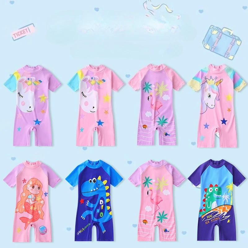 

Children's Swimsuits Boys and Girls One-piece Kid's Long-sleeved Cartoon Swimwear Beach Sunscreen Swimwear for Boys and Girls