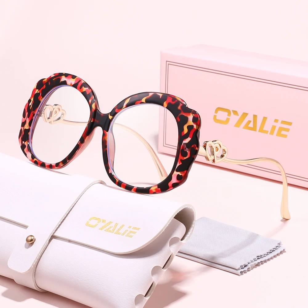نظارات Oyalei العصرية ذات الإطار الدائري الكبير، تصميم دائري كبير الحجم مع شكل بتلة فريدة وكسر الشعور الأحادي للنظارات التقليدية. مناسبة للأشخاص الذين تتبعون الأنماط الحلوة.
