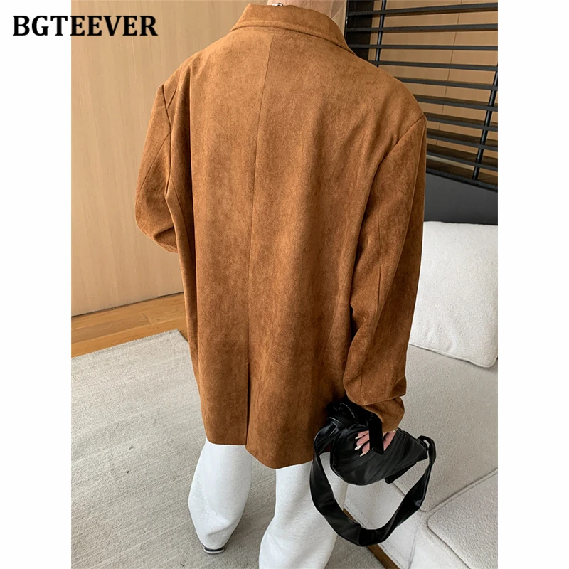 BGTEEVER Autumn Women Blazer Jacket Turn Down Collar Long Sleeve Fake Suede Coats For Women New In Outerwears