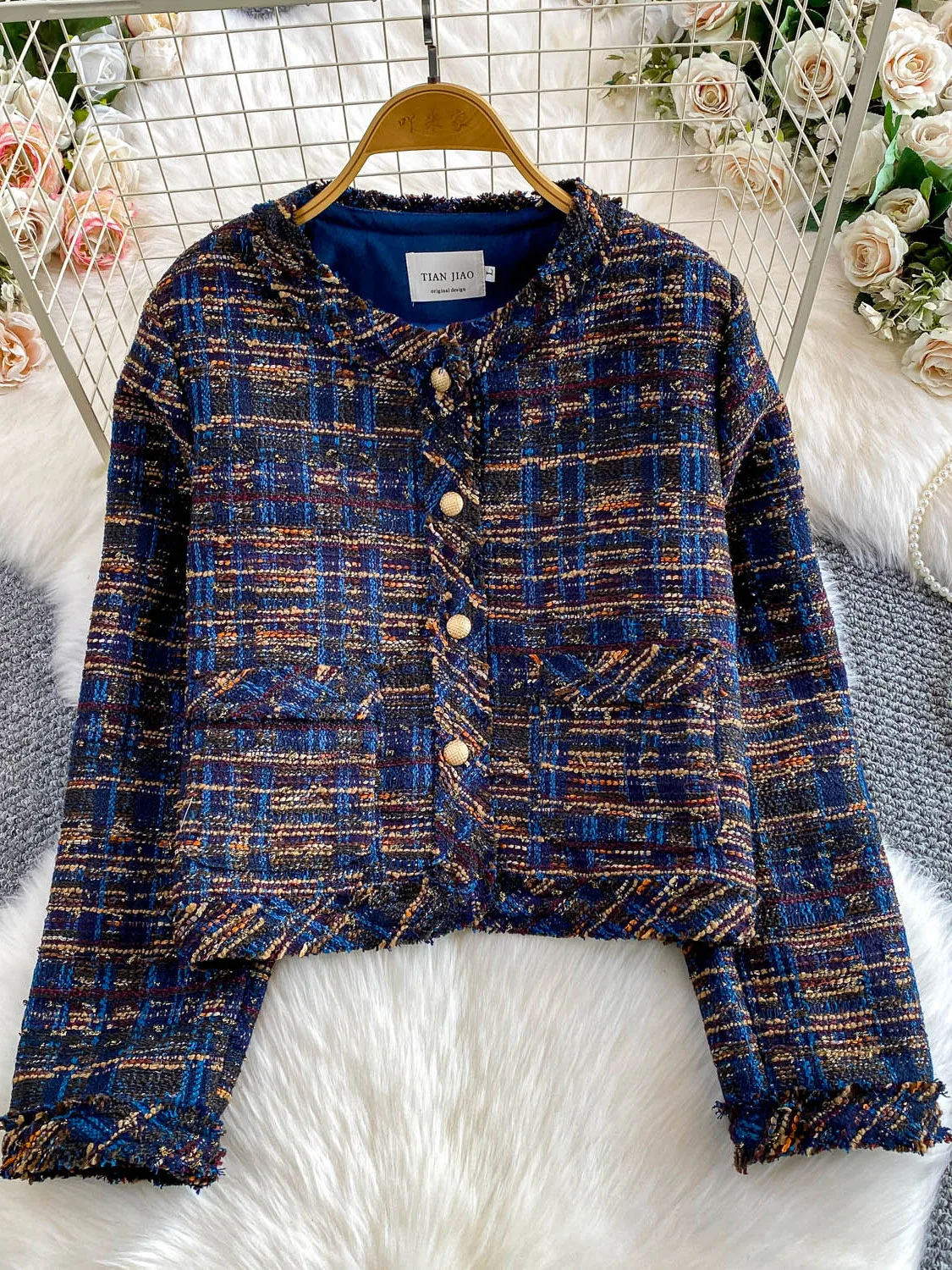   Tweed Jaet voor dames Winter 2025, faionable franjeontwerp, klein formaat Ele metalen knop, warme ort jas