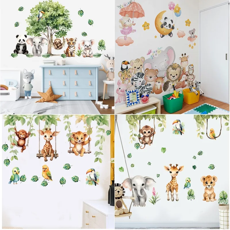 Cartoon Jungle Woodland Animals wall stickers for kids rooms children bedroom decals 3d vivid poster Decor murals Beby Favors