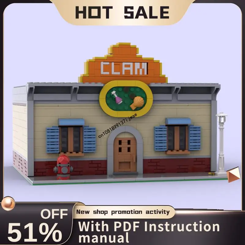 

New 1591Pcs Moc The Drunken Clam Model Custom Puzzles City Street View Diy Creative Ideas Kids Toys Birthday Christmas Gift
