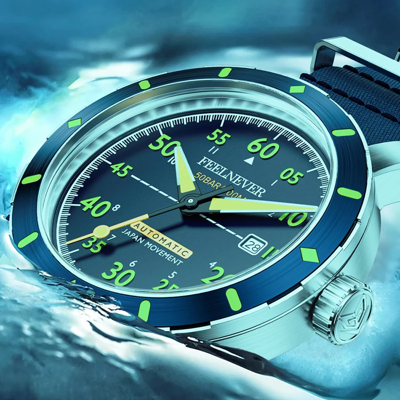 LIGE Brand FeelNever Fashion Casual Sport Mechanical Watch Waterproof Automatic Nylon Strap 316L Stainless Watches for Men Clock