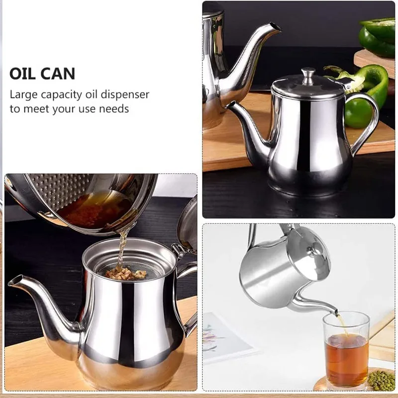 Strainer Oiler Stainless Steel Household Leak-Proof Pot Pour Oil Bottle Kitchen Supplies Practical Oil Cans Seasoning Jars New view 4