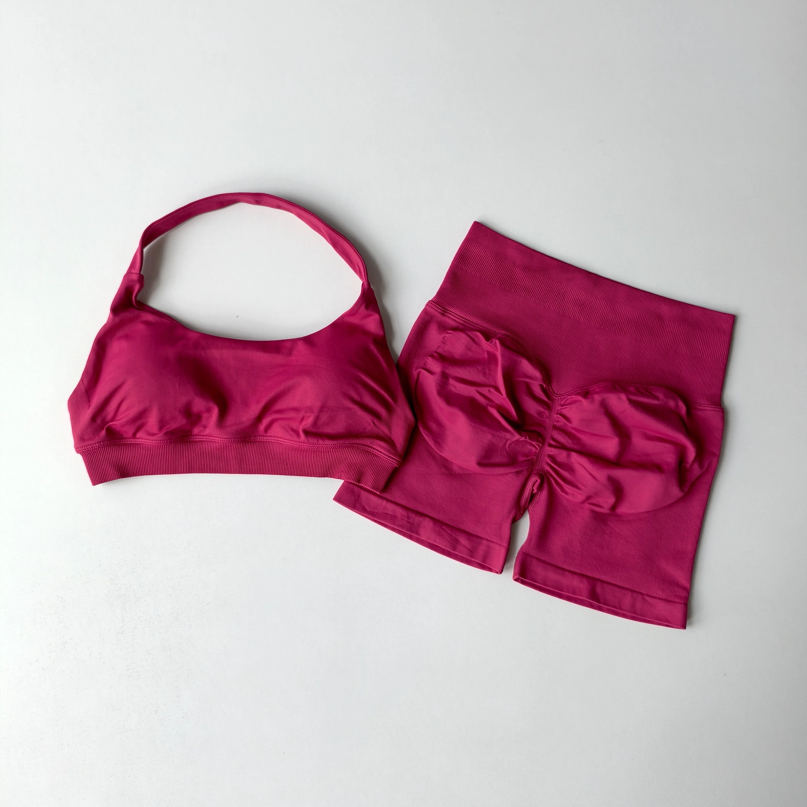 2-teiliges Damen-Yoga-Set, nahtlose Fitness-Gym-Kleidung, Neckholder-Sport-BH mit passenden Shorts, Workout-Set, Gym-Outfit – Detail 12