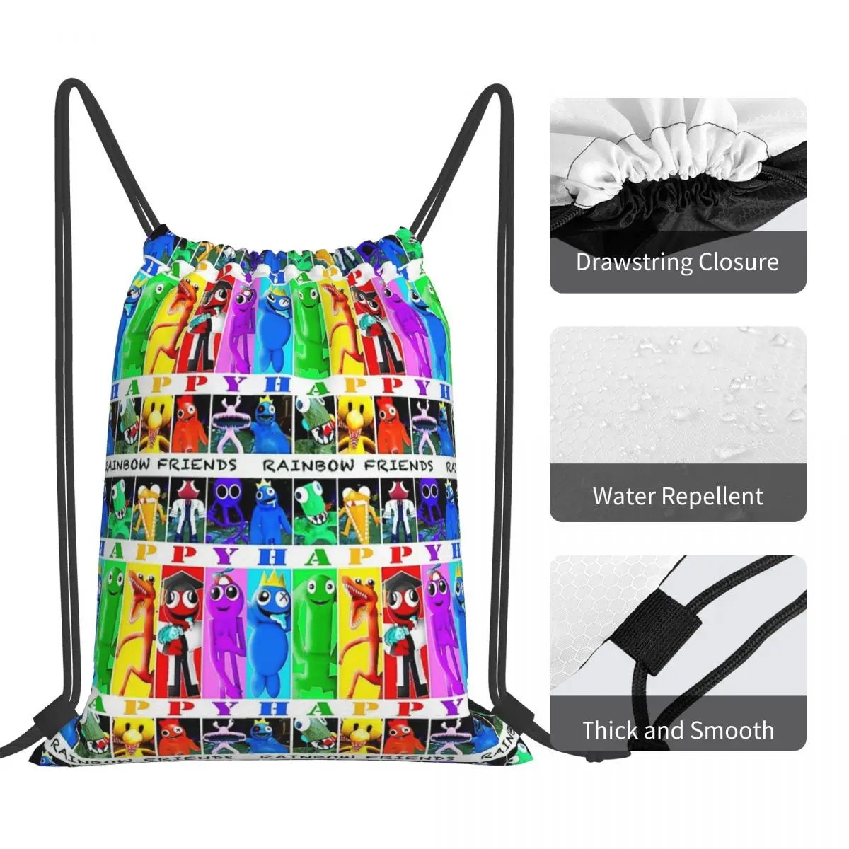 Rainbow Friends Happy Happy Backpacks Fashion Drawstring Bags Drawstring Bundle Pocket Shoes Bag Book Bags For Man Woman School