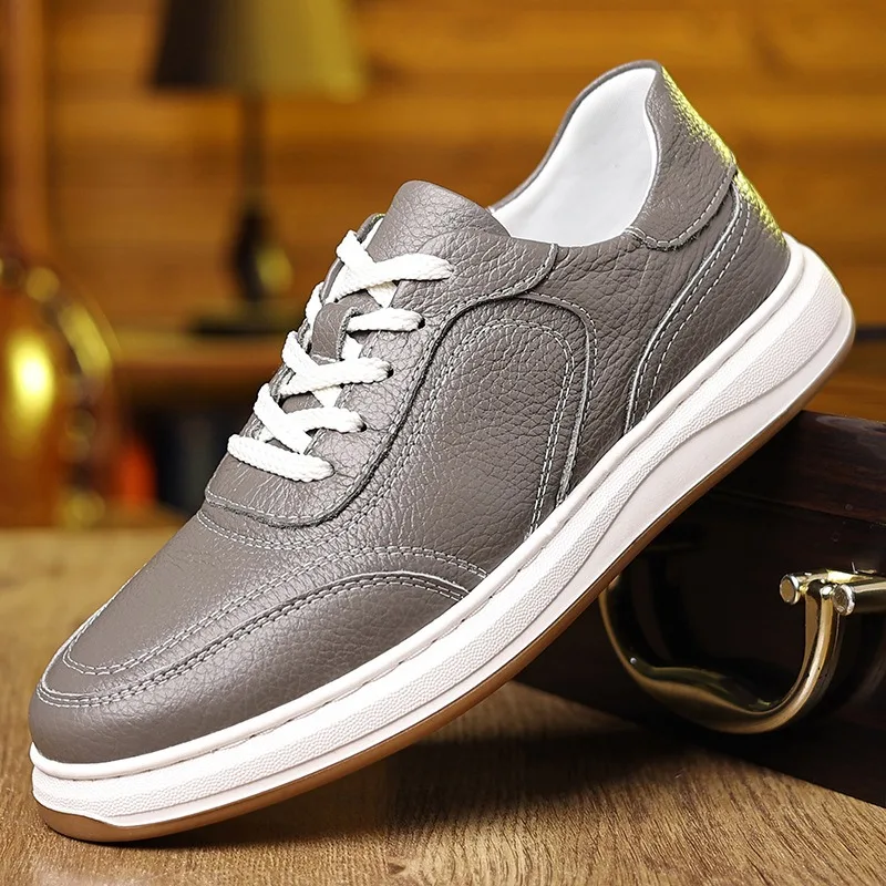 Chaussures plates en cuir véritable pour hommes, baskets respirantes en maille, chaussures à plateforme pour hommes, haute qualité, nouveau tennis masculin