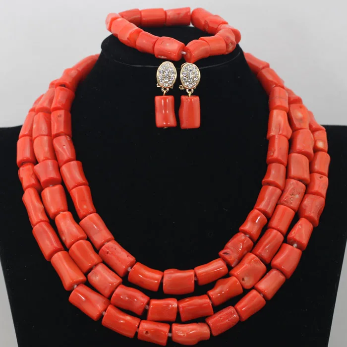 

Natural Real Coral Beads Set Latest Nigerian African Wedding Beads Necklace Jewelry Set Trendy Design ABL092