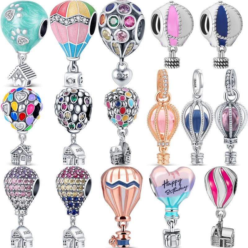 925 Solid Silver Colorful Zircon Hot Air Balloon House Series Pendant Fine Beads Fit Original Pandora Charm Bracelet DIY Jewelry