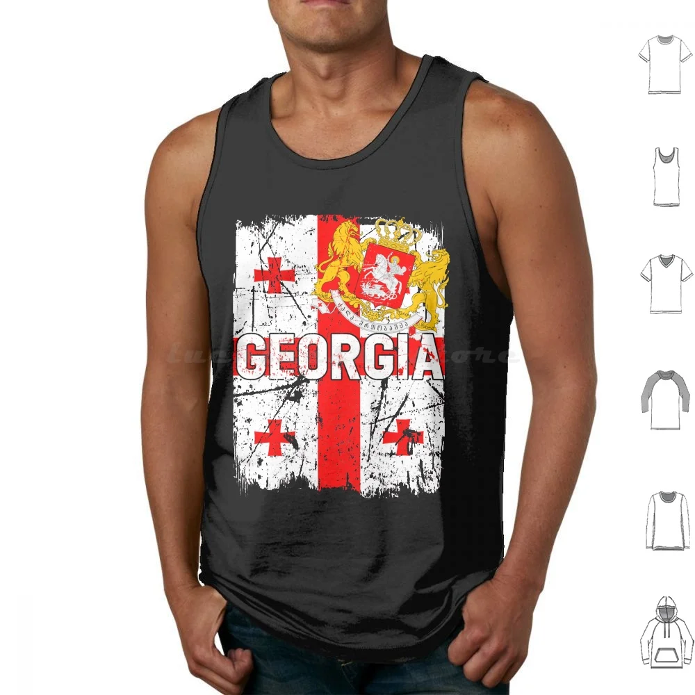 Georgia Vintage Flag Georgian Sakartvelo Flag Tank Tops Print Cotton Georgia Vintage Flag Georgian Flag